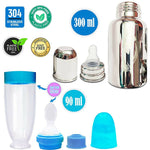 Thumbnail for Goodmunchkins Stainless Steel Feeding Bottle 304 Grade Jointless & Spoon Food Feeder for Baby Nipple Feeder 300 ml Combo Pack-Blue - Distacart