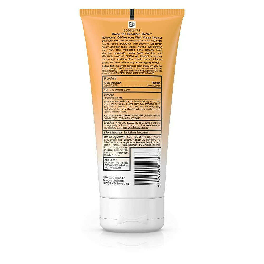 Neutrogena Oil-Free Acne Wash Cream Cleanser - Distacart