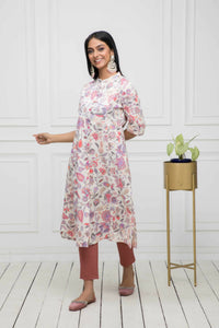 Thumbnail for Myshka Women Cotton A-Line Round Neck Multi Floral Kurtas - Distacart