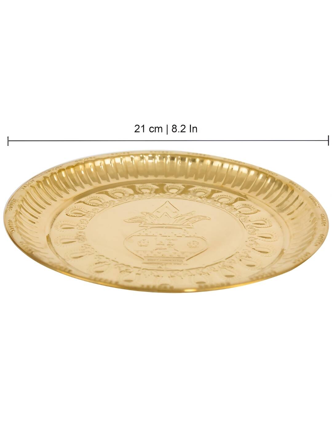 Spillbox Gold-Toned Brass Kumbham Embossed Round Thali Pooja Essential - Distacart
