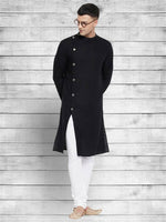 Thumbnail for Even Apparels Black Cotton Linen Asymetrical Kurta - Black - Distacart