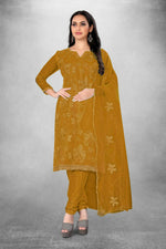Thumbnail for Mustard Heavy Organza Silk Embroidered Unstitched Dress Material - Amara - Distacart