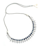 Thumbnail for Mominos Fashion Johar Kamal Silver-Plated American Diamond Silver Blue Choker Set - Distacart