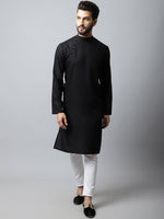 Thumbnail for Even Apparels Black Color Linen Linen Men's Kurta With Side Placket (LN761) - Distacart