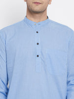 Thumbnail for Even Apparels Blue Pure Cotton Men's Kurta With Band Collar - Distacart