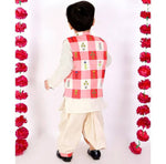Thumbnail for Little Bansi Cream Color Floral Check Jacket with Kurta and Dhoti