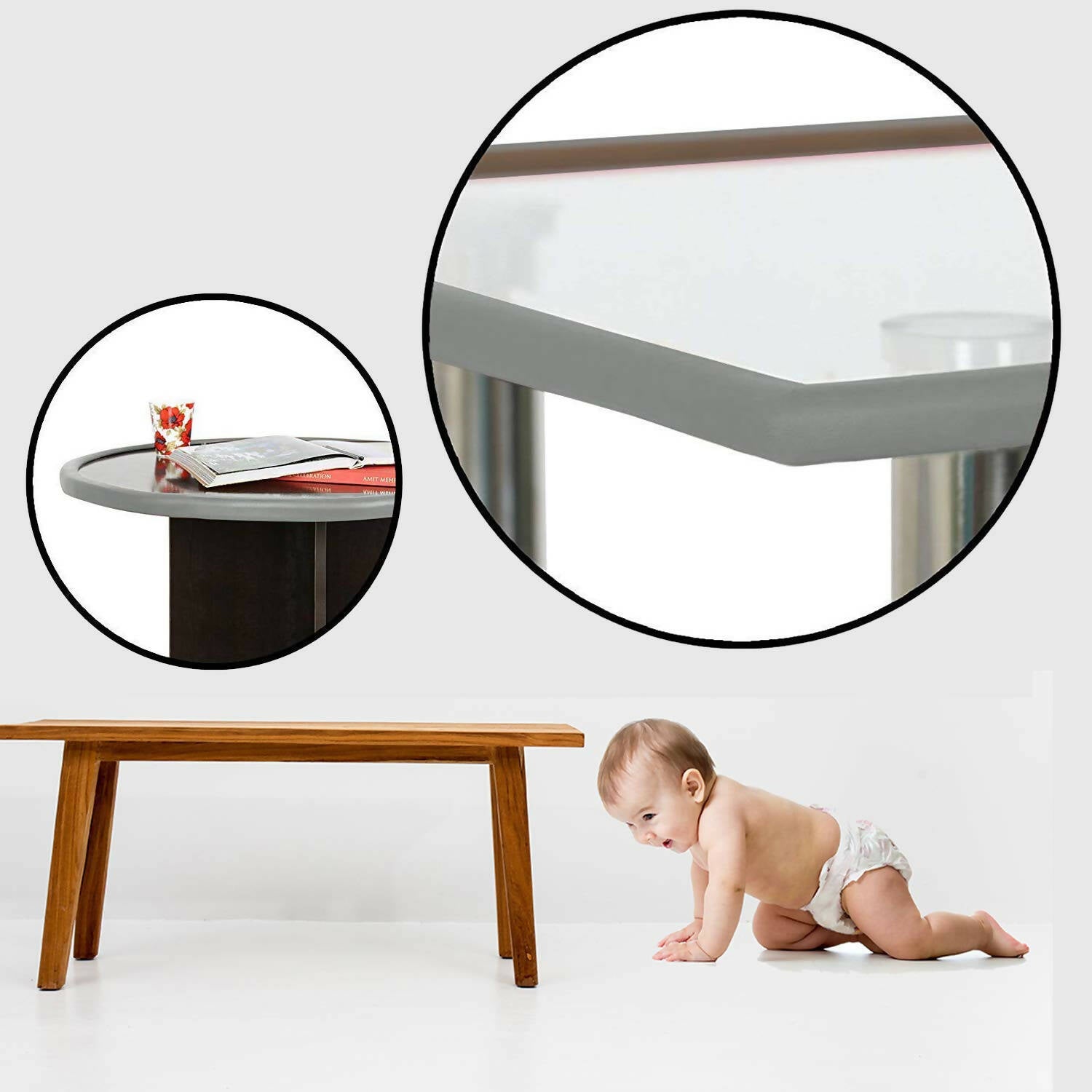 Safe-O-Kid Unique High Density L-Shaped 2 Mtr Long Mini 1 Edge Guard With 4 Corner Cushions - Grey - Distacart
