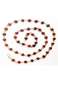Thumbnail for Mominos Fashion Joharkamal Gold-Plated Statement Rudraksha Mala Long Necklace (Golden) - Distacart
