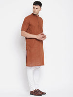 Thumbnail for Even Apparels Brown Pure Cotton Men's H/S Kurta With Band Collar - Distacart