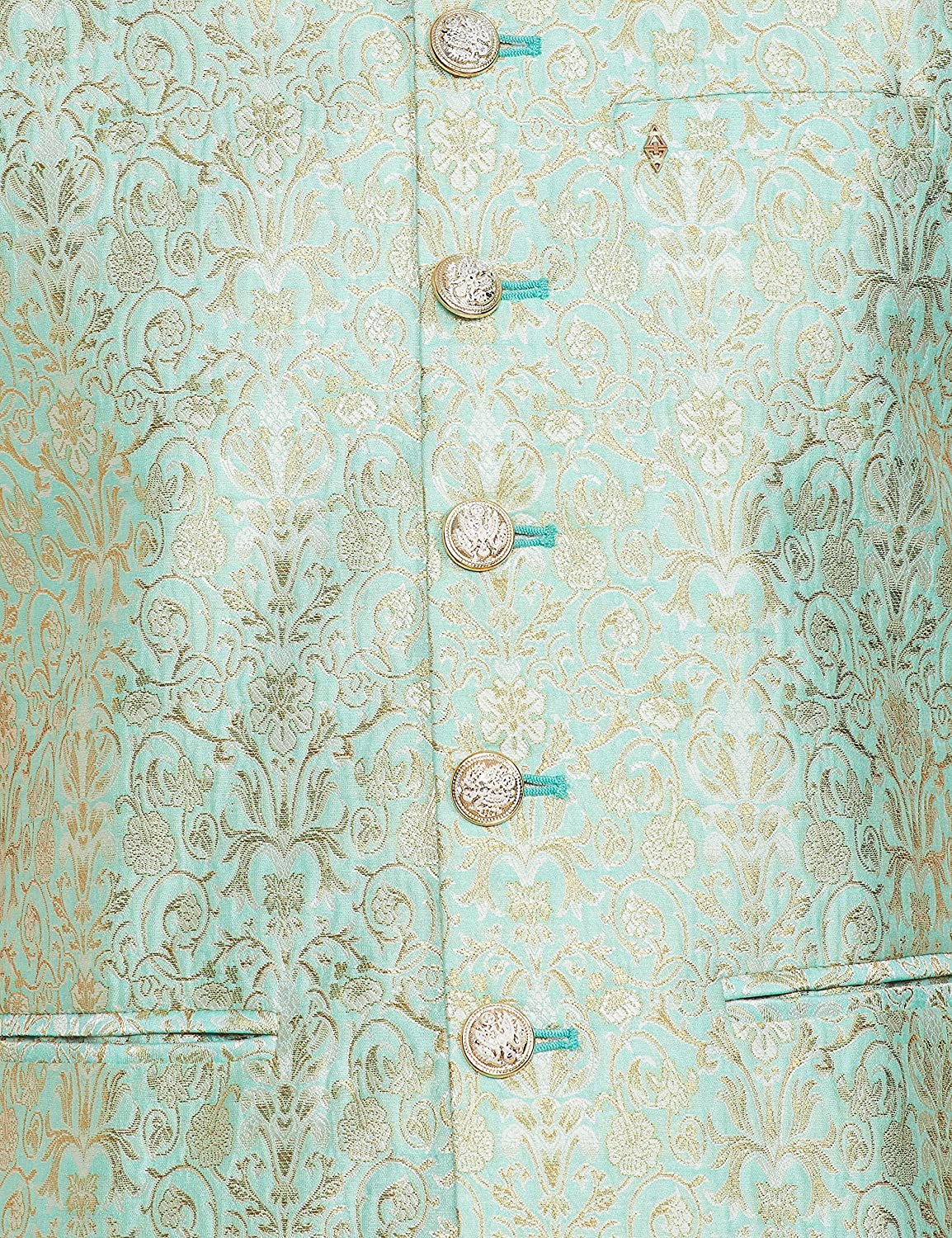 Manyavar Green Self Textured Shiny Pattern Nehru Jacket For Men