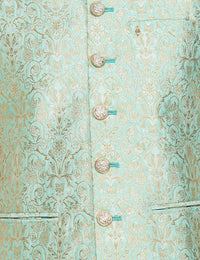 Thumbnail for Manyavar Green Self Textured Shiny Pattern Nehru Jacket For Men