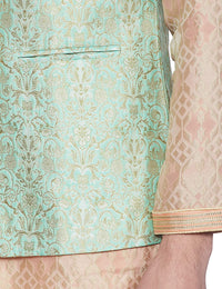 Thumbnail for Manyavar Green Self Textured Shiny Pattern Nehru Jacket For Men