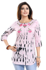 Thumbnail for Snehal Creations Pinky Cotton Shibori Tunic With Embroidery - Distacart