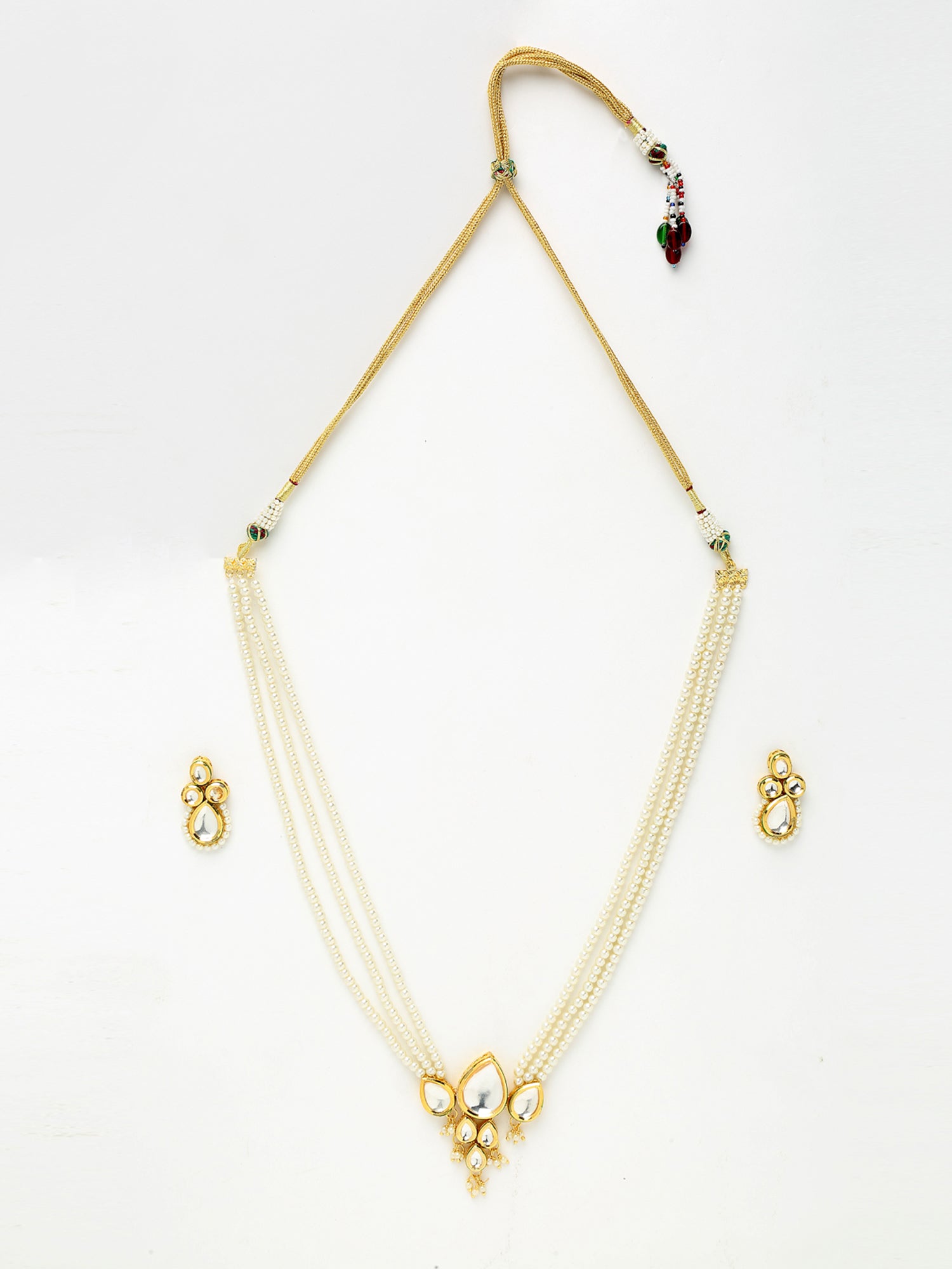 Long Kundan Neckpiece With Studs - Ruby Raang - Distacart