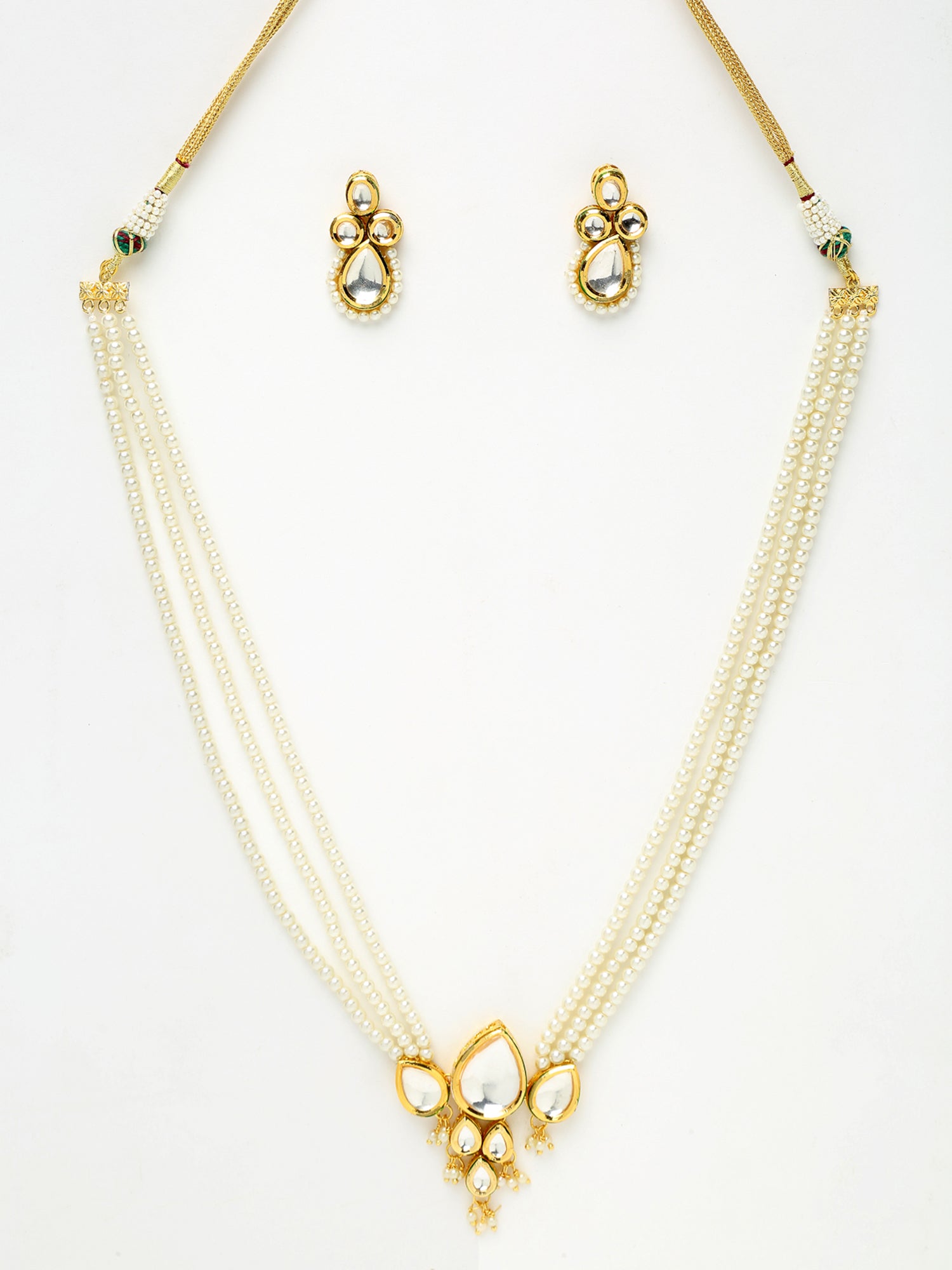 Long Kundan Neckpiece With Studs - Ruby Raang - Distacart