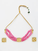 Thumbnail for Gold-Plated Pink Kundan Choker With Studs - Ruby Raang - Distacart