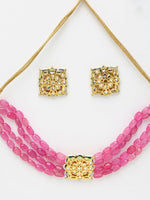 Thumbnail for Gold-Plated Pink Kundan Choker With Studs - Ruby Raang - Distacart