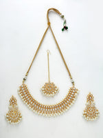 Thumbnail for Gold Plated Kundan Choker With Earrings & Maang Tika - Ruby Raang - Distacart