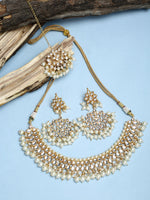 Thumbnail for Gold Plated Kundan Choker With Earrings & Maang Tika - Ruby Raang - Distacart