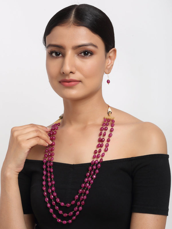Layered Maroon Neckpiece With Earrings - Ruby Raang - Distacart