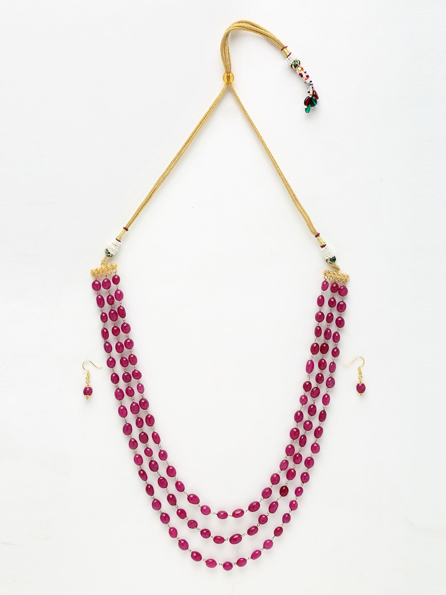 Layered Maroon Neckpiece With Earrings - Ruby Raang - Distacart