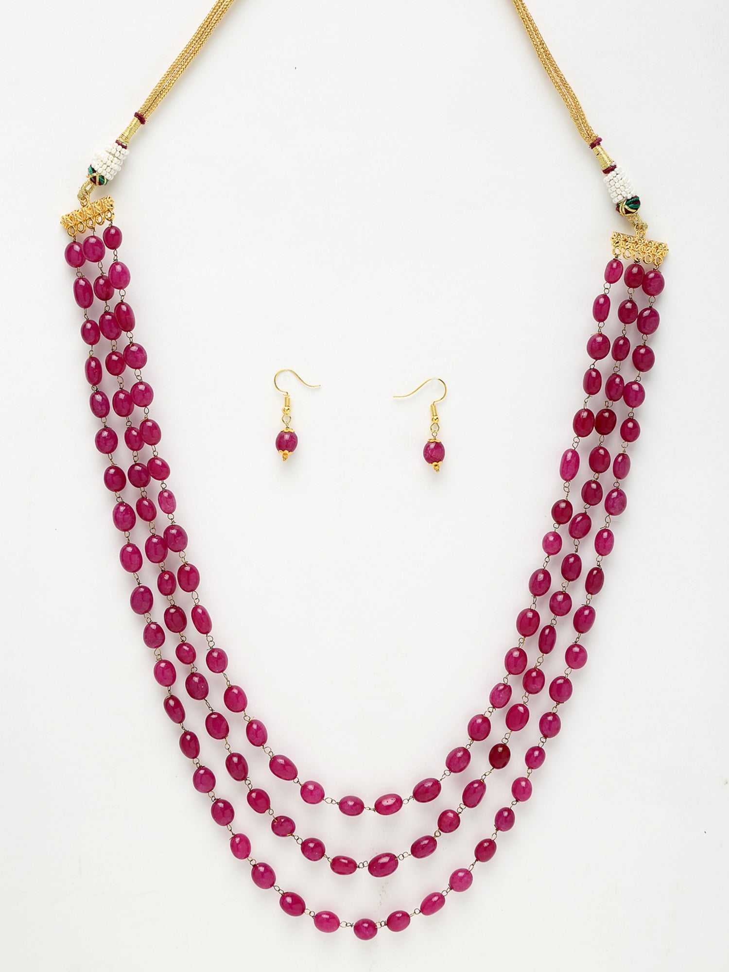Layered Maroon Neckpiece With Earrings - Ruby Raang - Distacart