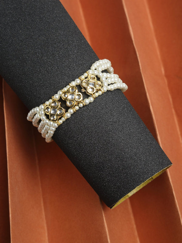 Women's Gold White Pearls Handcrafted Multistrand Bracelet - Ruby Raang - Distacart