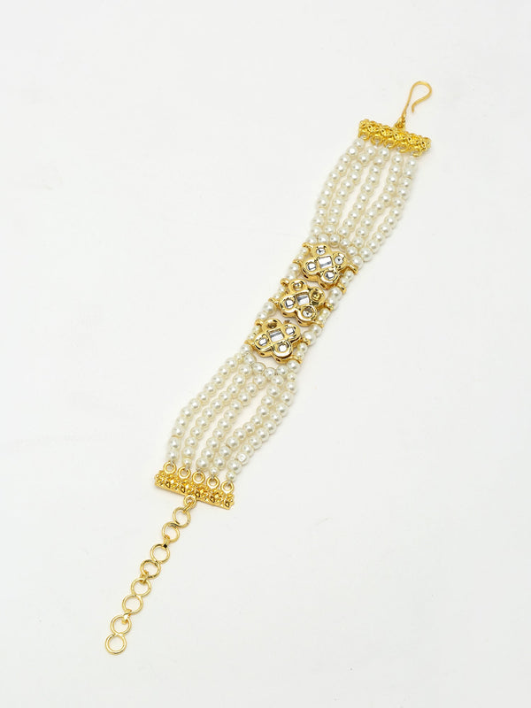 Women's Gold White Pearls Handcrafted Multistrand Bracelet - Ruby Raang - Distacart