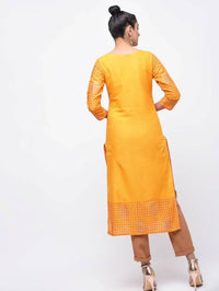 Thumbnail for Aniyah Cotton Block Printed Yellow Straight Kurta (AN-137K)