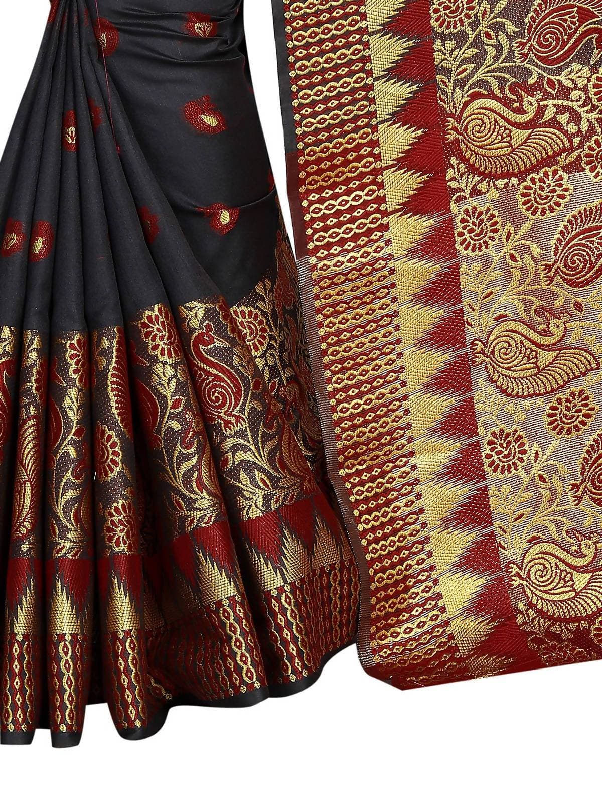 Vamika Banarasi Jaquard Black & Red Weaving Saree
