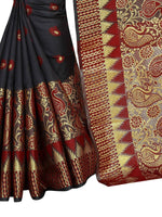 Thumbnail for Vamika Banarasi Jaquard Black & Red Weaving Saree