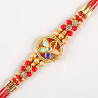 Thumbnail for Flower Design Kundan Rakhi and Kaju Rolls Box - Distacart