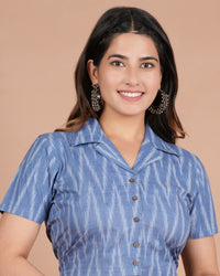 Thumbnail for House of RP Women Indigo Cotton Zig-Zag Print Co-Ords Sets - Distacart