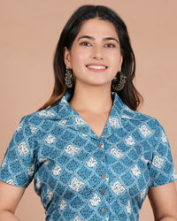 Thumbnail for House of RP Women Indigo Cotton Graphic Print Co-Ords Sets - Distacart