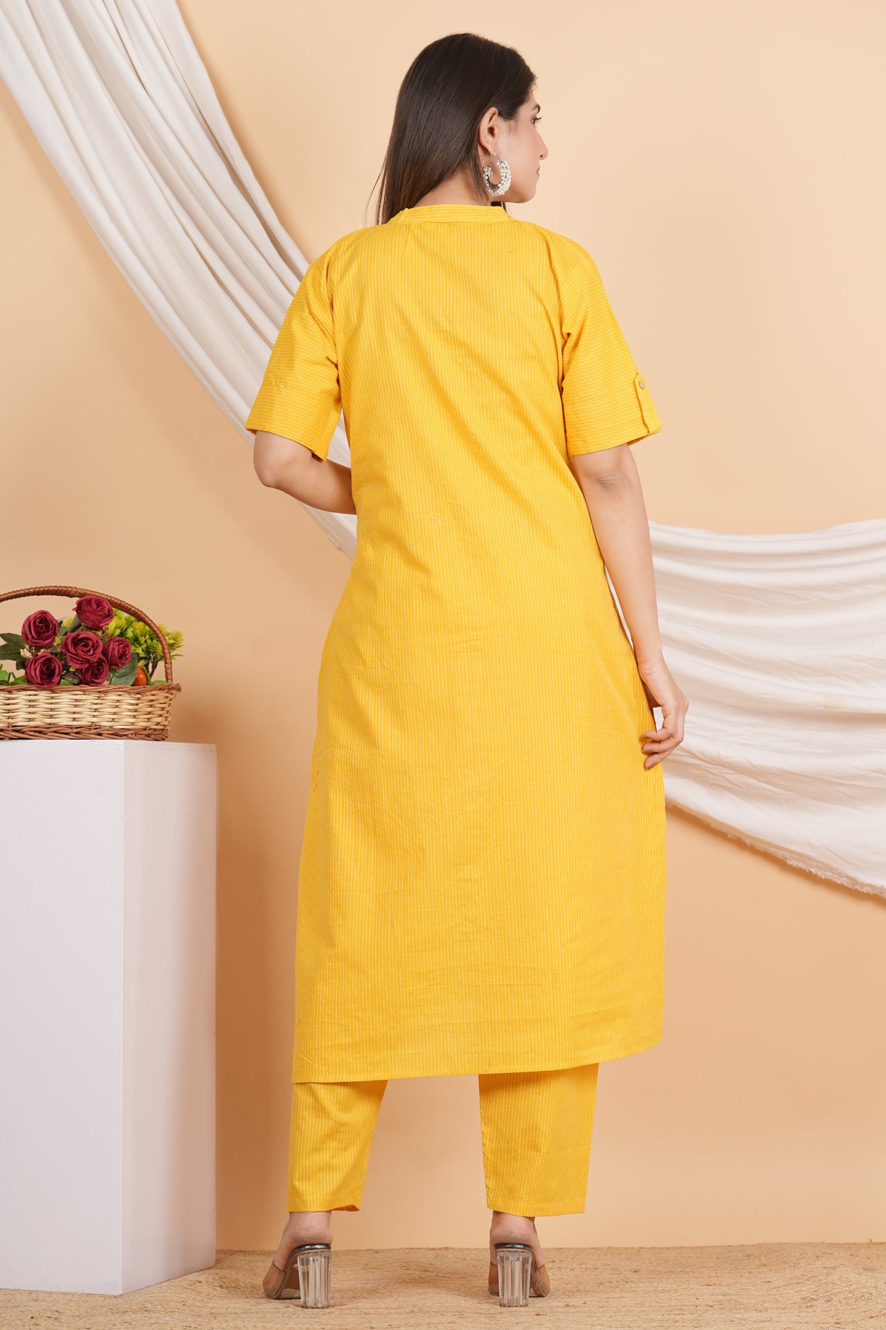 House of RP Women Yellow Rayon Striped Kurta & Palazzo Set - Distacart