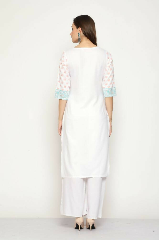 Maai Rayon Hand Printed Kurta Off-White - Distacart