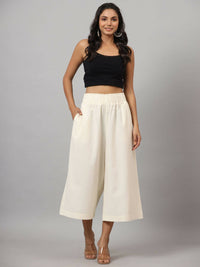 Thumbnail for Juniper Women's Ivory Cotton Flex Flared Culottes - Distacart
