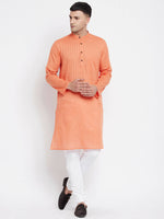 Thumbnail for Even Apparels Orange Color Pure Cotton Men's Kurta With Band Collar - Distacart