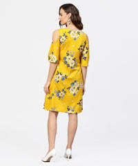 Thumbnail for NOZ2TOZ Printed Asymmetrical A-Line Knotted Belt Style Dress With 3/4th Cold-Shoulder Sleeve - Distacart