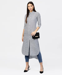 Thumbnail for NOZ2TOZ Blue Striped 3/4th Sleeve Cotton Tunic - Distacart