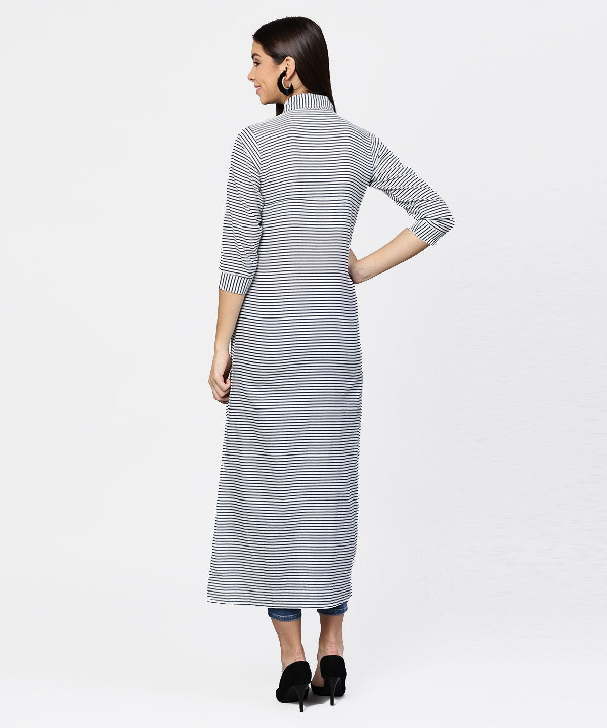 NOZ2TOZ Blue Striped 3/4th Sleeve Cotton Tunic - Distacart