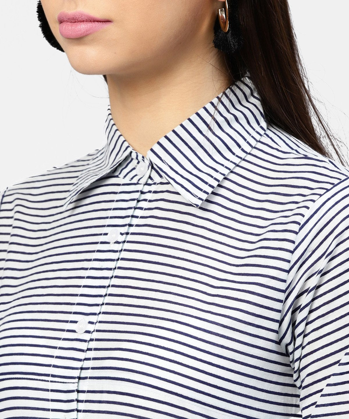 NOZ2TOZ Blue Striped 3/4th Sleeve Cotton Tunic - Distacart