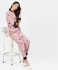 Thumbnail for NOZ2TOZ Pink Striped Crop Top With Full Sleeve Open Jacket & Printed Mid-Rise Joggers With 2 Pockets - Distacart
