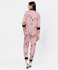 Thumbnail for NOZ2TOZ Pink Striped Crop Top With Full Sleeve Open Jacket & Printed Mid-Rise Joggers With 2 Pockets - Distacart