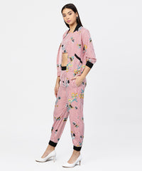 Thumbnail for NOZ2TOZ Pink Striped Crop Top With Full Sleeve Open Jacket & Printed Mid-Rise Joggers With 2 Pockets - Distacart