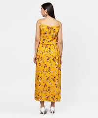 Thumbnail for NOZ2TOZ Yellow Printed Shoulder Strapped With A Gather Neckline Maxi Dress - Distacart