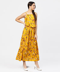 Thumbnail for NOZ2TOZ Yellow Printed Shoulder Strapped With A Gather Neckline Maxi Dress - Distacart