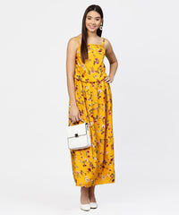 Thumbnail for NOZ2TOZ Yellow Printed Shoulder Strapped With A Gather Neckline Maxi Dress - Distacart