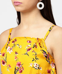 Thumbnail for NOZ2TOZ Yellow Printed Shoulder Strapped With A Gather Neckline Maxi Dress - Distacart