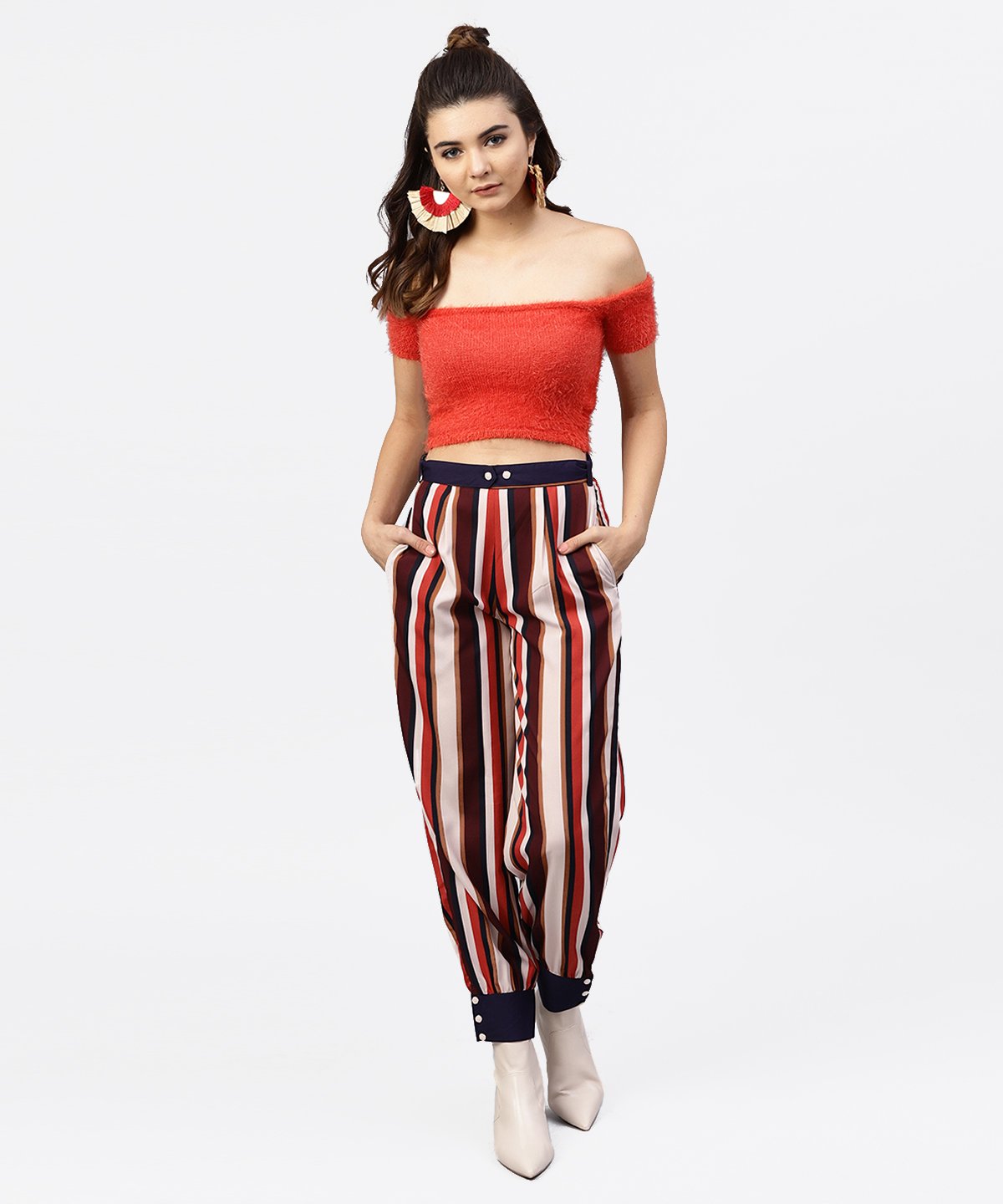 NOZ2TOZ Multi Printed Ankle Length Striped Trouser - Distacart